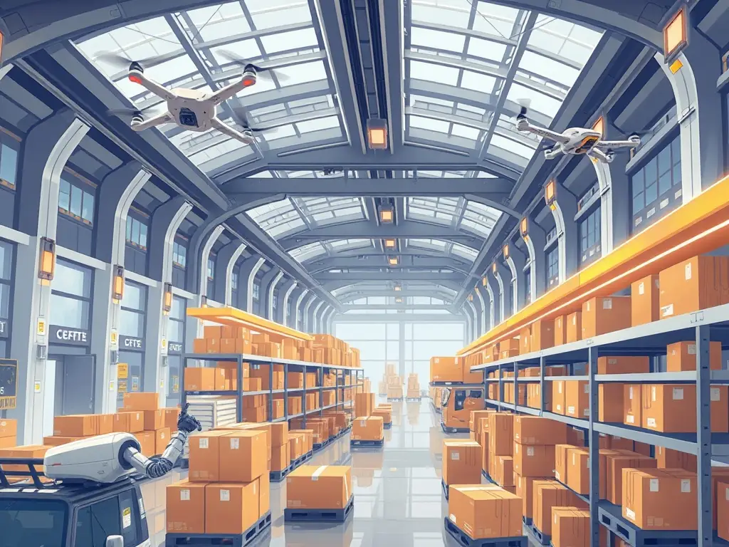 A futuristic logistics hub showcasing advanced technology and automation.